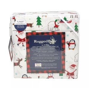 Rugged Bear FULL 6 PC Jolly Christmas Santa Claus Cotton Flannel Sheet Set NEW